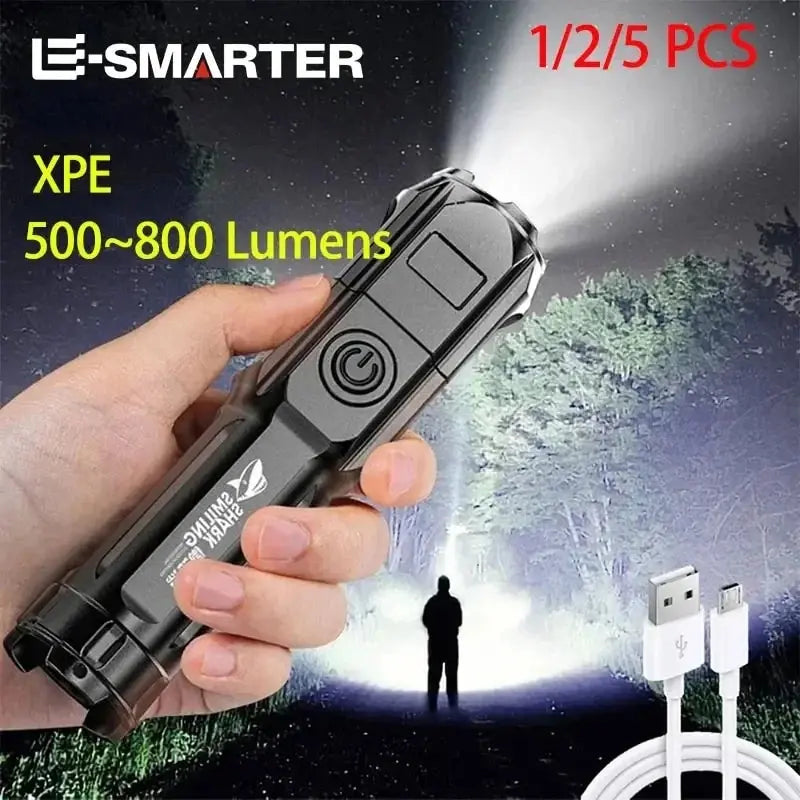 4 Lighting Mode Strong LED Flashlights Telescopic Zoom Tactical Torch USB Portable Spotlight Long-Range Camping Flashlight